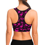 Women's Black Pink Digital Camouflage Athletic Sports Bra Model Back