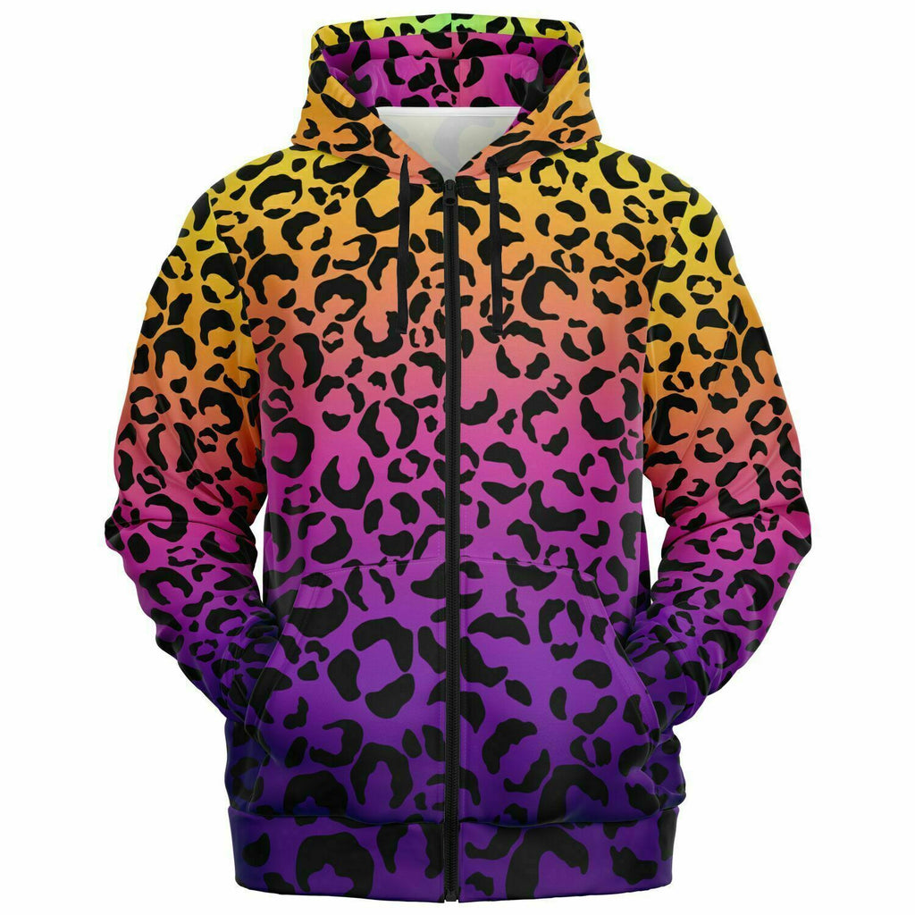 Unisex Rainbow Cheetah Leopard Pattern Print Zip-Up Hoodie