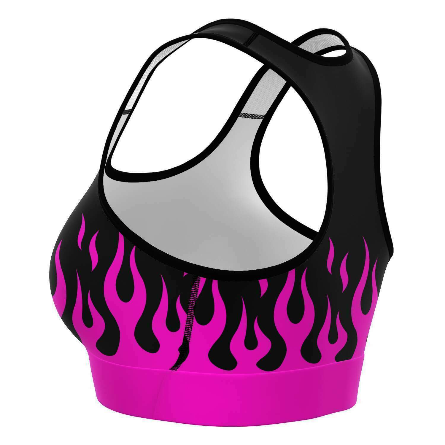 Women's Black Pink Classic Hod Rod Fire Drip Athletic Sports Bra Left