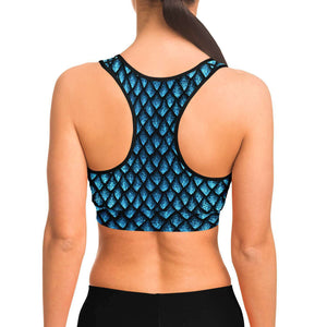 Women's Blue Mother Of Dragons Athletic Sports Bra Model Back
