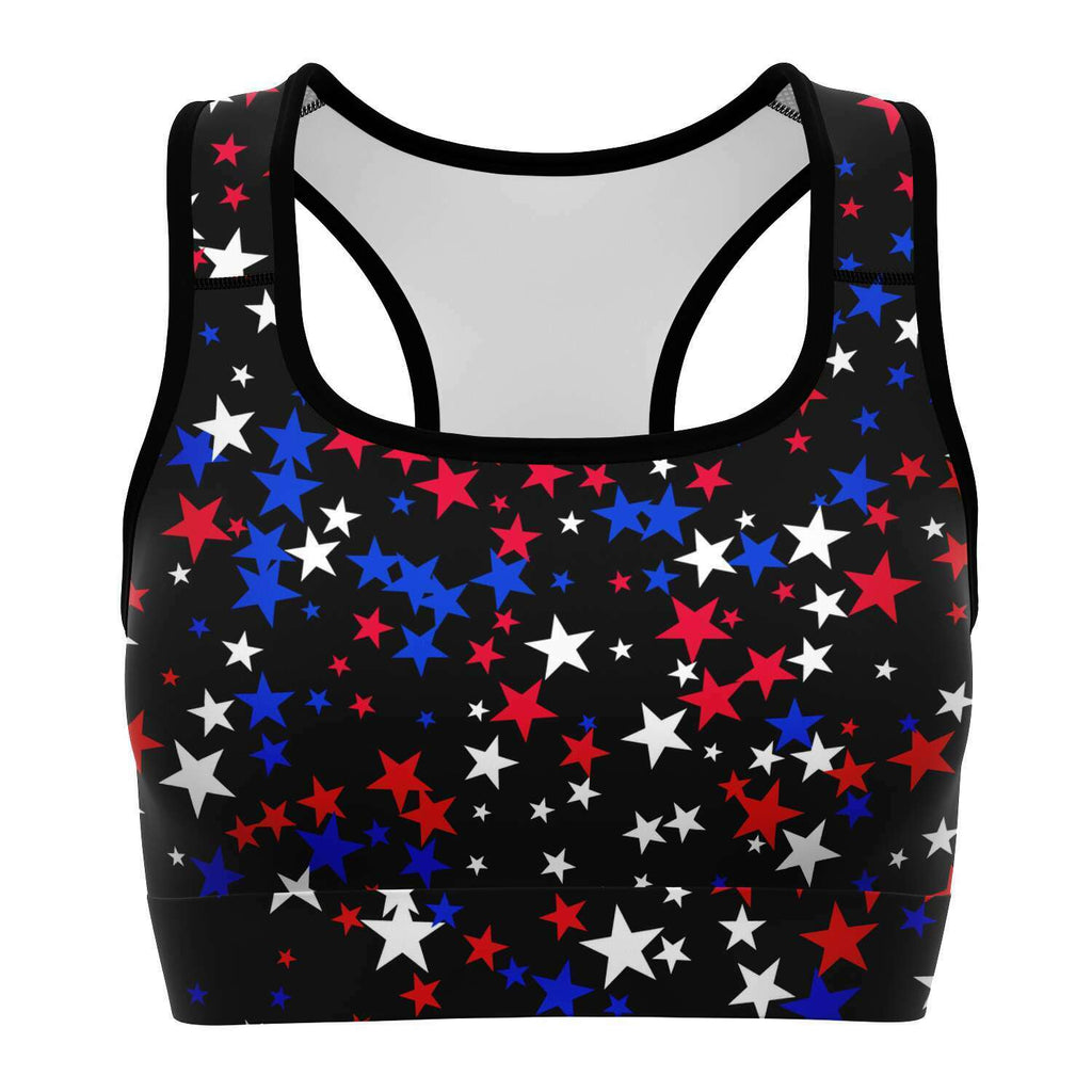 Women's Star Spangled July Confetti Athletic Sports Bra