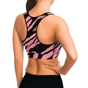 Women's Pink Tiger Stripes Athletic Sports Bra Model Right