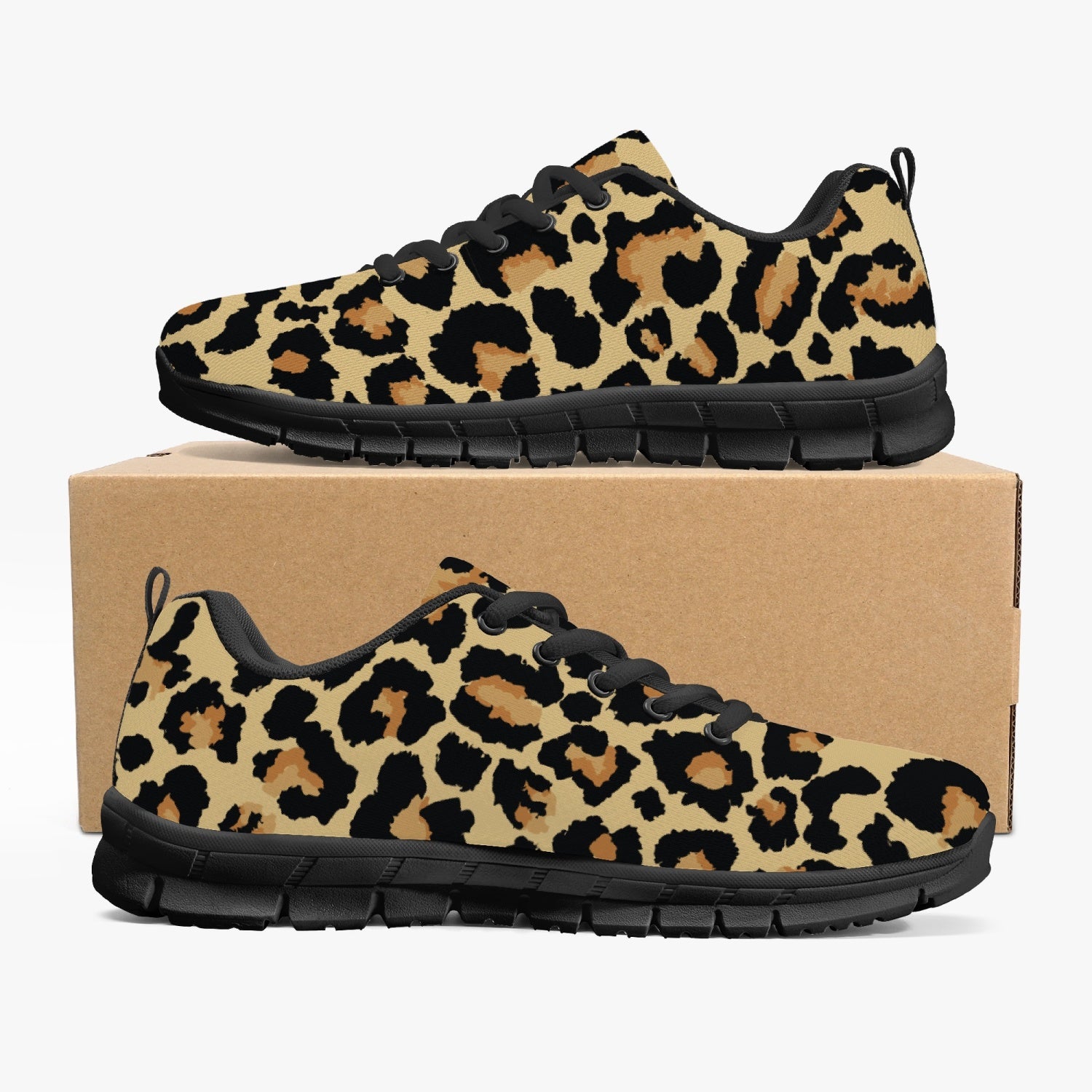 Women's Wild Animal Leopard Cheetah Half Print Workout Gym Sneakers Inside Out View