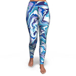 Women's Blue Marble Swirl High-waisted Yoga Leggings Front