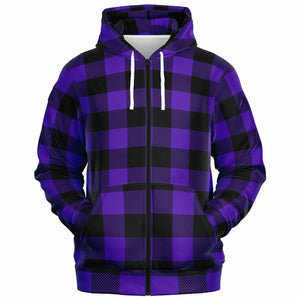 Unisex Purple Lumberjack Plaid Athletic Zip-up Hoodie