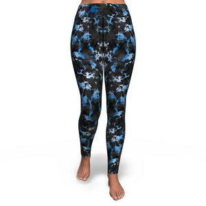 Women's Blue Gilded Marble High-waisted Yoga Leggings Front