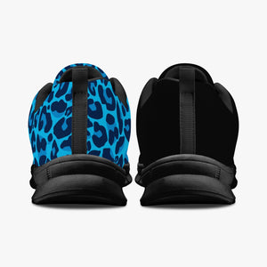 Women's Blue Wild Leopard Cheetah Half Print Gym Workout Running Sneakers Back View