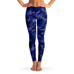 Women's All Blue Camouflage Mid-Rise Leggings