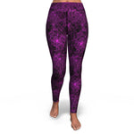 Women's Pink Neon Spider Web Halloween High-waisted Yoga Leggings Front