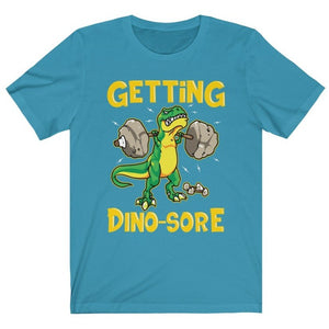 Funny Men's Getting Dino-Sore Leg Day Squats T-Shirt Aqua Teal