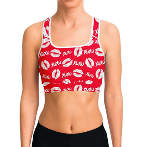Women's Xs & Os Valentine's Day Kisses Athletic Sports Bra Model Front