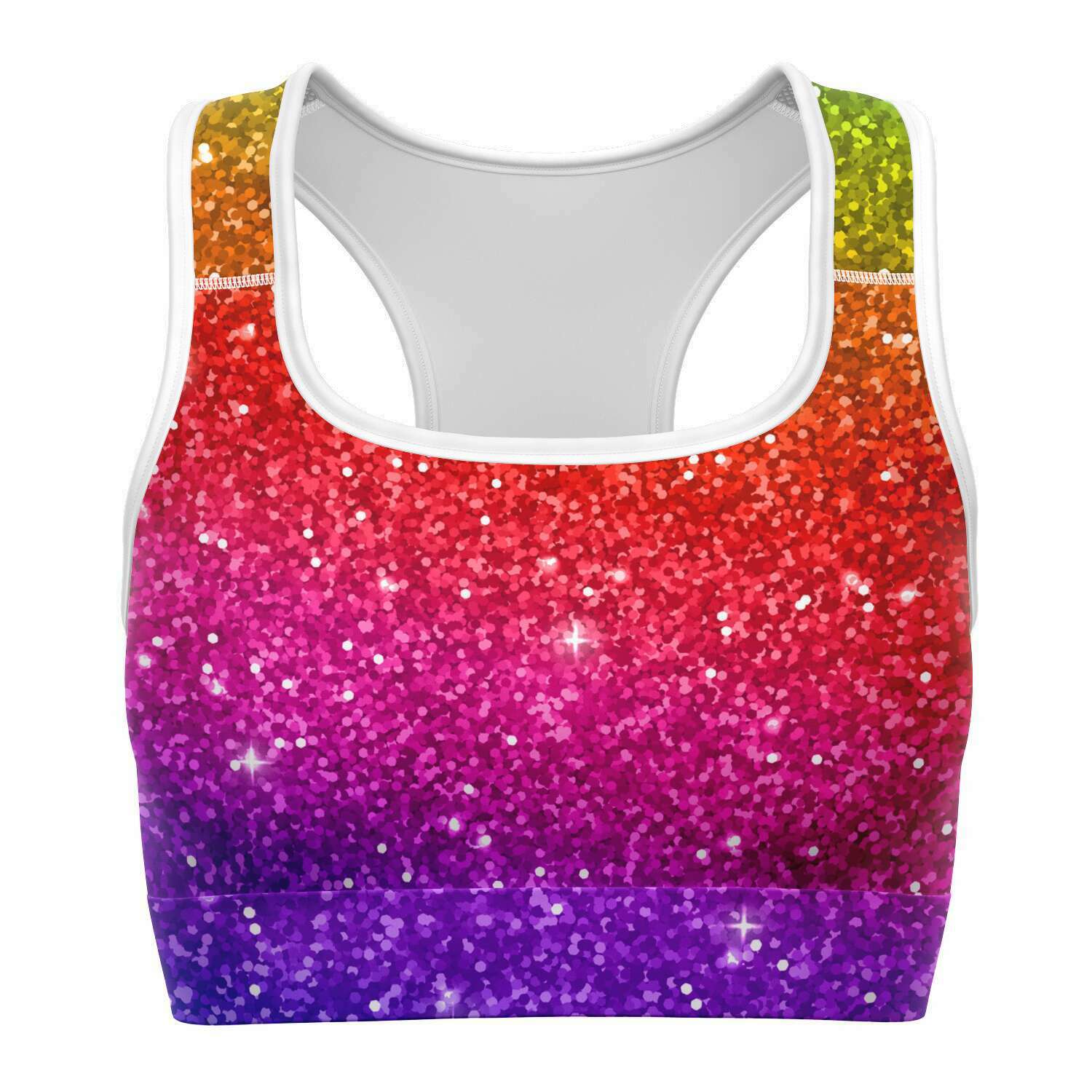 Women's Rainbow Galaxy Glitter Stars Athletic Sports Bra