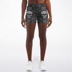 Women's Mid-rise Vintage Gothic Victorian Skull Athletic Booty Shorts