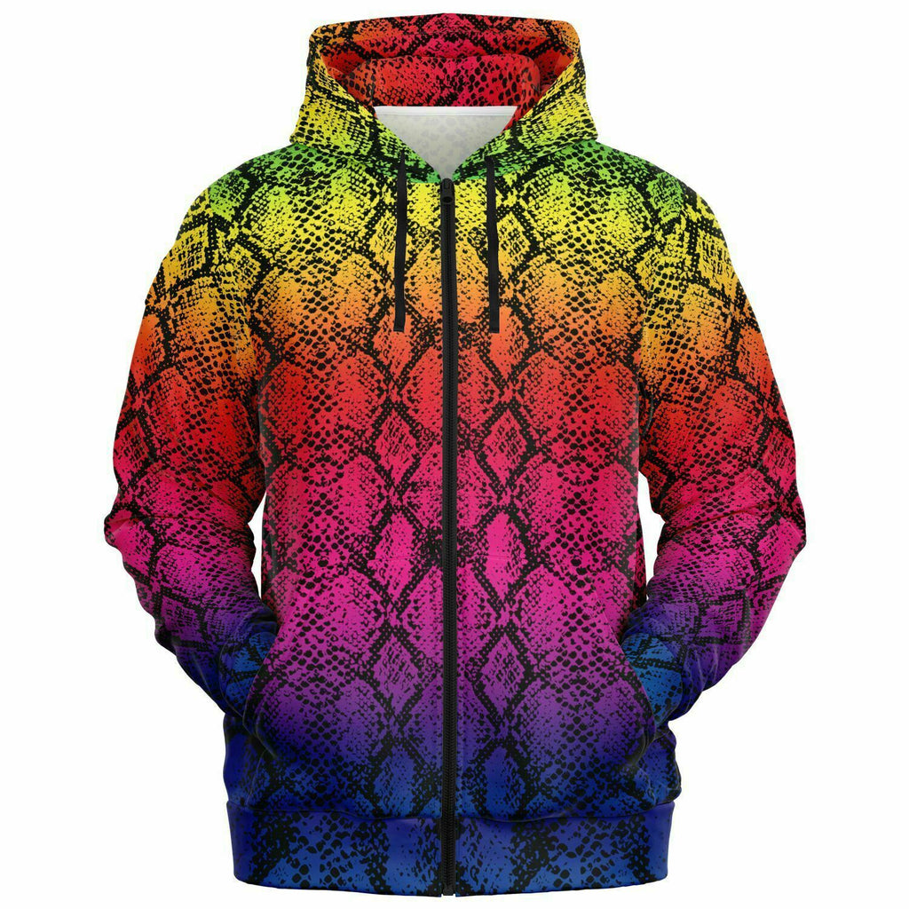 Unisex Rainbow Snakeskin Reptile Pattern Print Zip-Up Hoodie