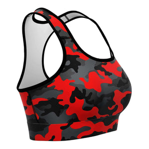 Women's Black Red Camouflage Athletic Sports Bra Right