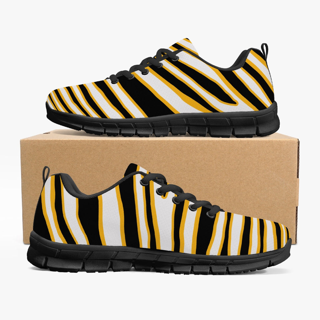 Women's Pittsburgh Football Black Yellow Wild Zebra Stripe Animal Pattern Running Shoes Sneakers