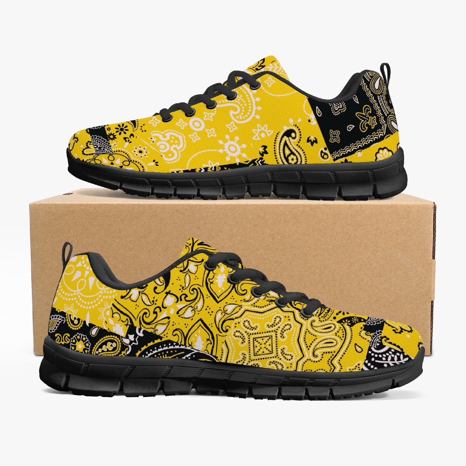 Women's Yellow Paisley Patchwork Gym Workout Running Sneakers