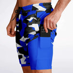 Men's 2-in-1 M90 Blue Modern Soldier Urban Warfare Camouflage Gym Shorts