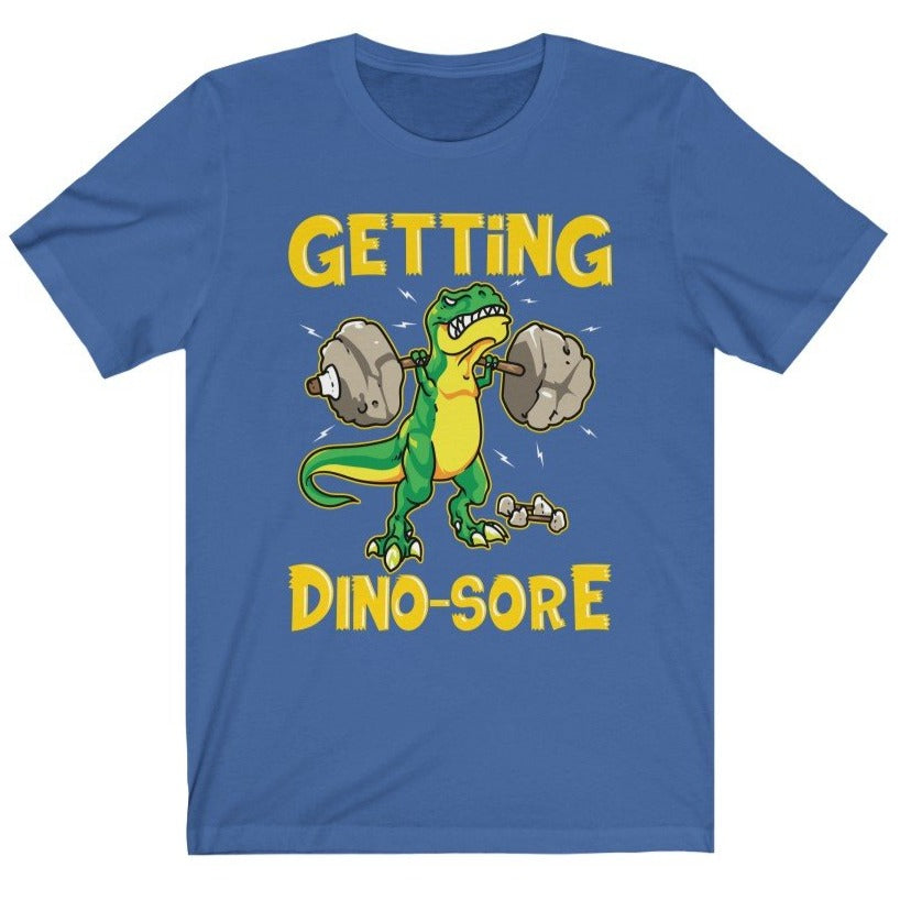 Funny Men's Getting Dino-Sore Leg Day Squats T-Shirt Blue