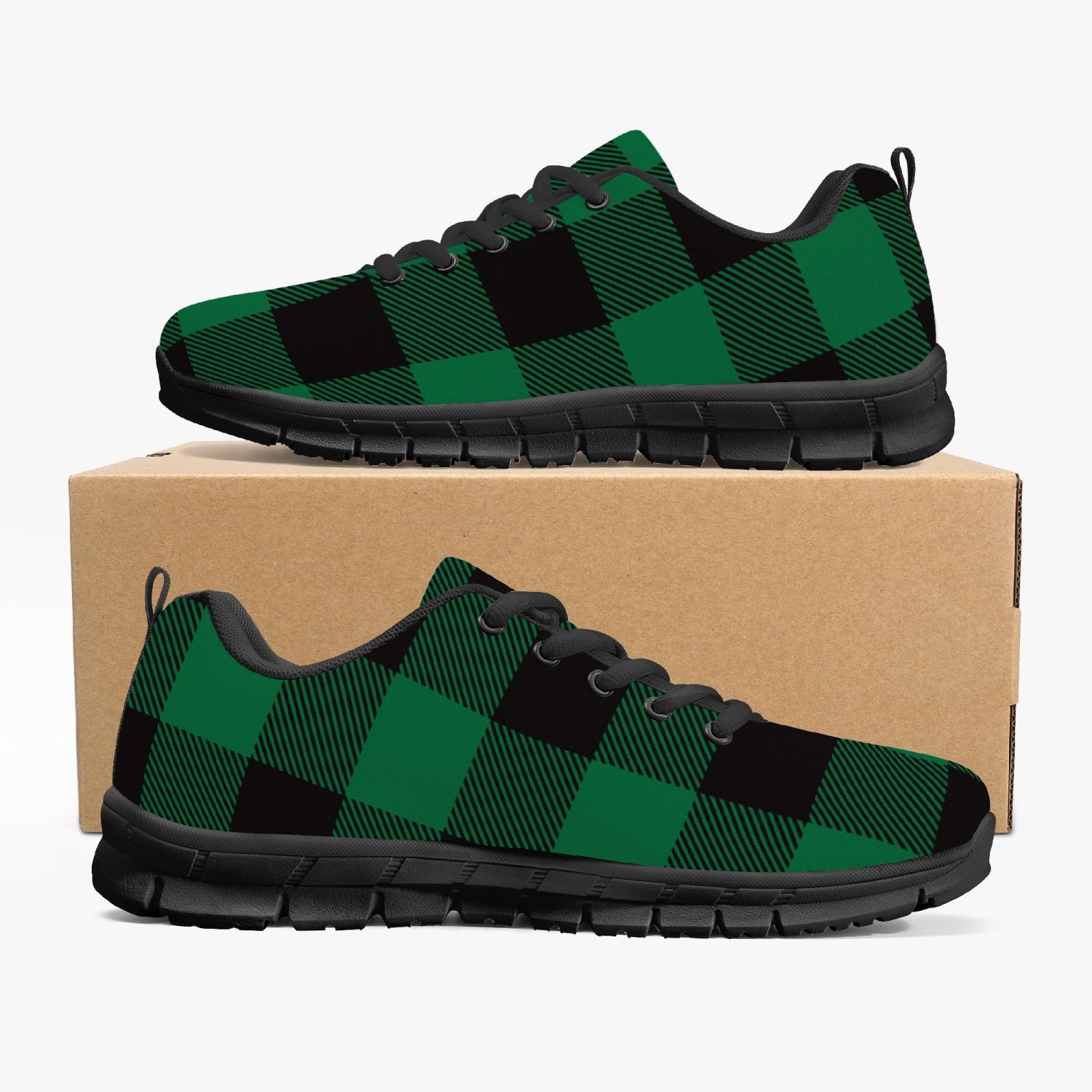Women's Green Lumberjack Plaid Tartan Running Shoes Sneakers