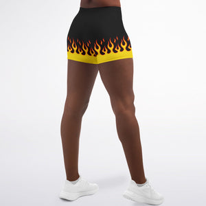 Women's Retro Classic Fire Flames Mid-Rise Athletic Yoga Booty Shorts Back