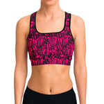 Women's Black Pink Street Graffiti Art Athletic Sports Bra Model Front