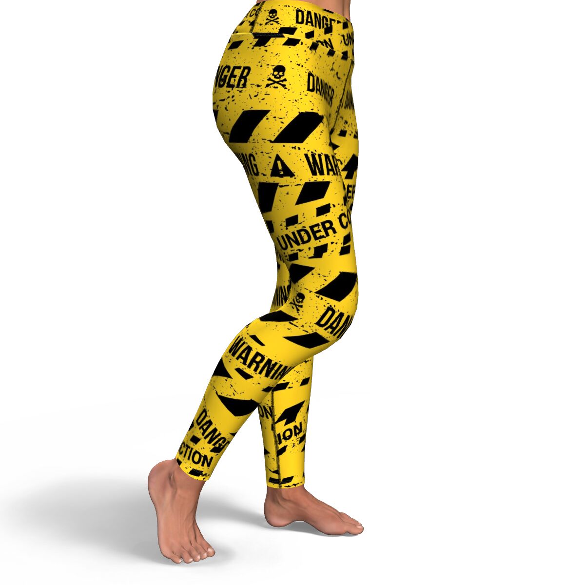 Women's Yellow Warning Caution Tape High-waisted Yoga Leggings Right