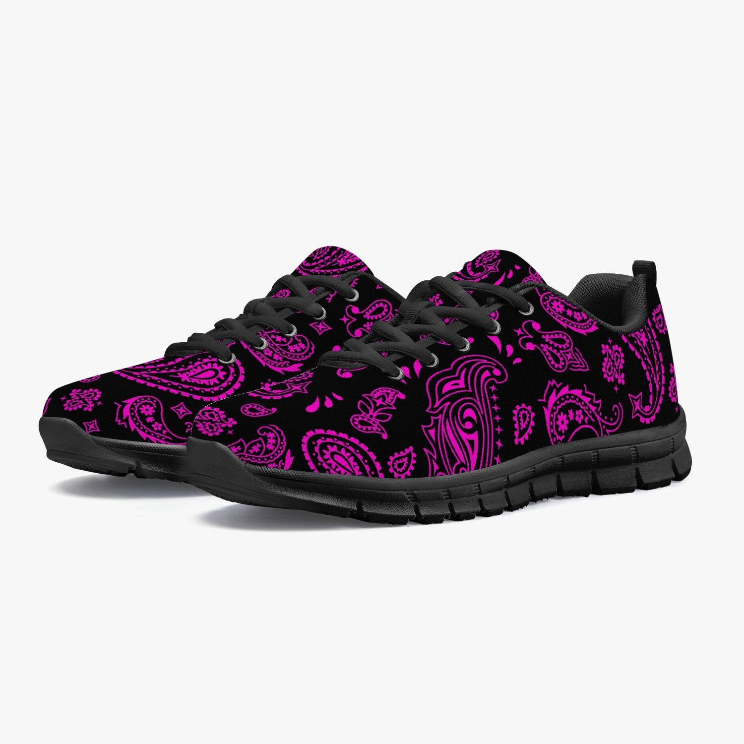 Women's Black Pink Paisley Bandana Gym Workout Running Sneakers Overview