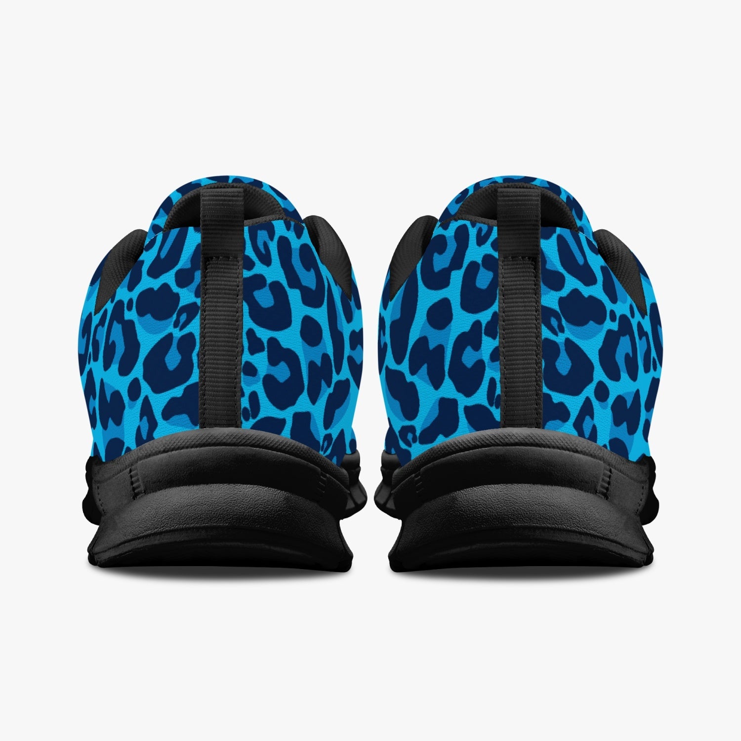 Women's Blue Wild Leopard Cheetah Full Print Gym Workout Running Sneakers Back View