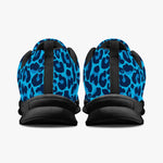 Women's Blue Wild Leopard Cheetah Full Print Gym Workout Running Sneakers Back View