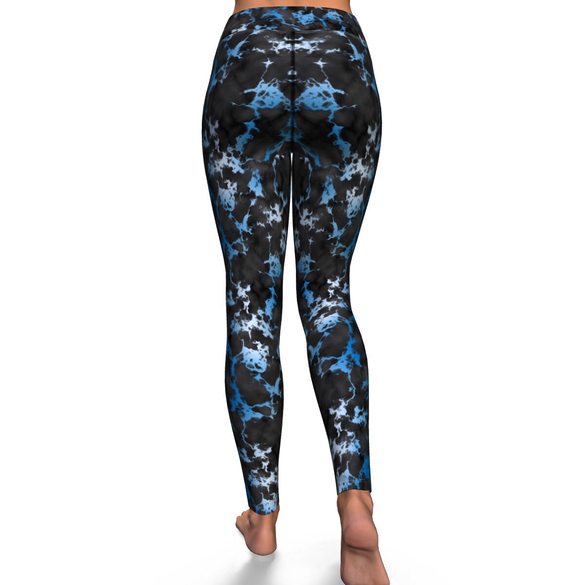 Women's Blue Gilded Marble High-waisted Yoga Leggings Back