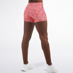 Women's Mid-rise Glazed Pink Donut Rainbow Sprinkles Athletic Booty Shorts