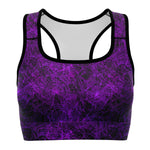 Women's Purple Neon Spider Web Halloween Athletic Sports Bra