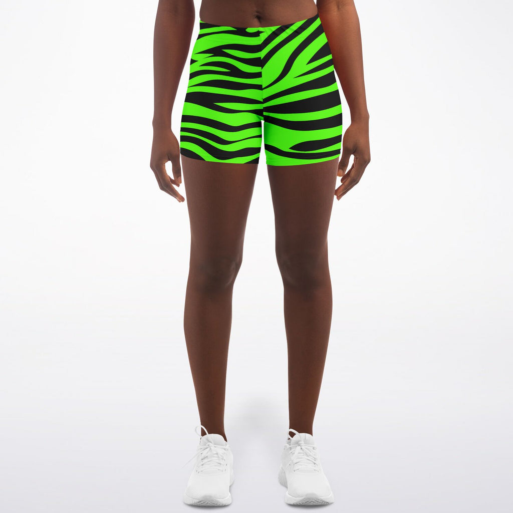 Women's Wild Green Bengal Tiger Stripes Animal Pattern Athletic Booty Shorts