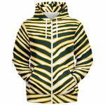 Unisex Green Bay Football Yellow Wild Zebra Stripe Animal Pattern Athletic Zip-Up Hoodie