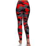 Women's Black Red Camouflage High-waisted Yoga Leggings Back