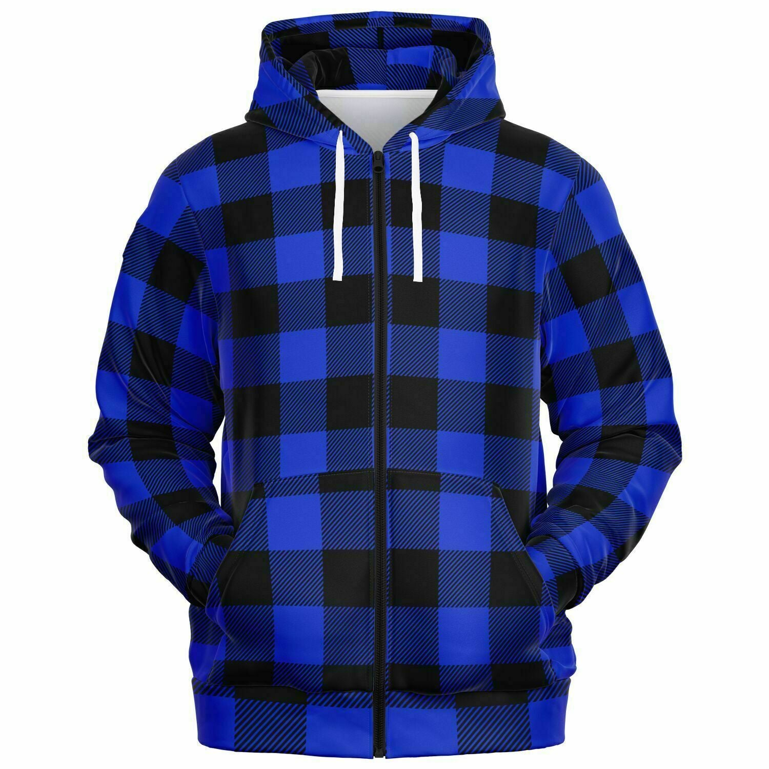 Unisex Blue Lumberjack Plaid Athletic Zip-up Hoodie