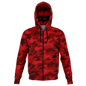 Unisex All Red Camouflage Athletic Zip-Up Hoodie