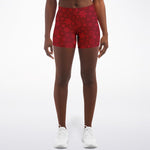 Women's Mid-rise Red Christmas Snowflakes Athletic Booty Shorts