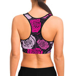 Women's Abstract Roses Athletic Sports Bra Model Back