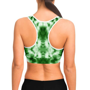 Women's Green Monotone Tie-Dye Athletic Sports Bra Model Back