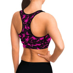 Women's Black Pink Digital Camouflage Athletic Sports Bra Model Right