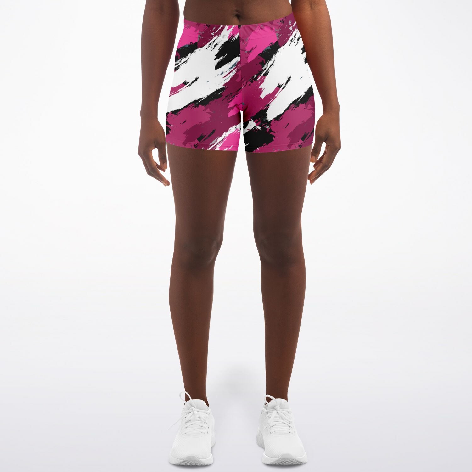 Women's Mid-rise Pink Brush Camouflage Athletic Booty Shorts