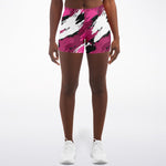 Women's Mid-rise Pink Brush Camouflage Athletic Booty Shorts