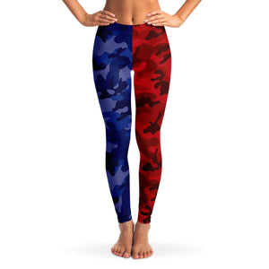 Women's All Blue Red Camouflage Mid-Rise Leggings
