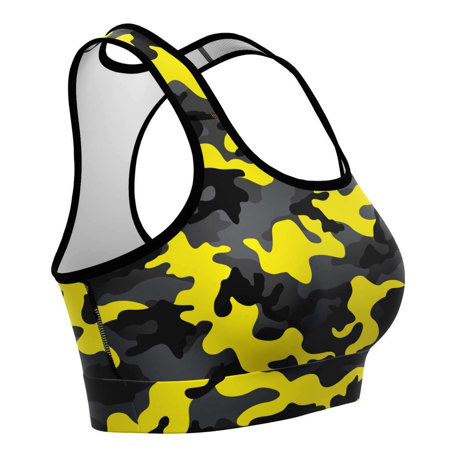 Women's Black Yellow Camouflage Athletic Sports Bra Right
