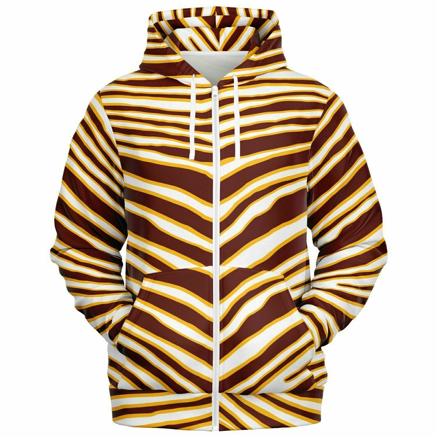 Unisex Washington Football Maroon Gold Wild Zebra Stripe Animal Pattern Athletic Zip-Up Hoodie