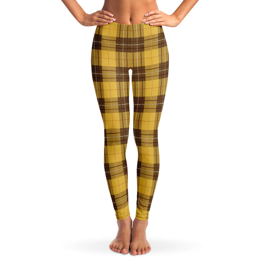 Women's Clueless Yellow All Girls School Prep Plaid Mid-rise Yoga Leggings