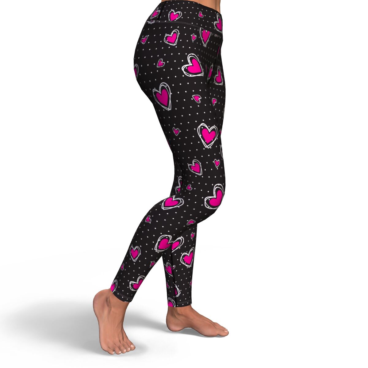 Women's Pink Hearts Polka Dots High-waisted Yoga Leggings Right