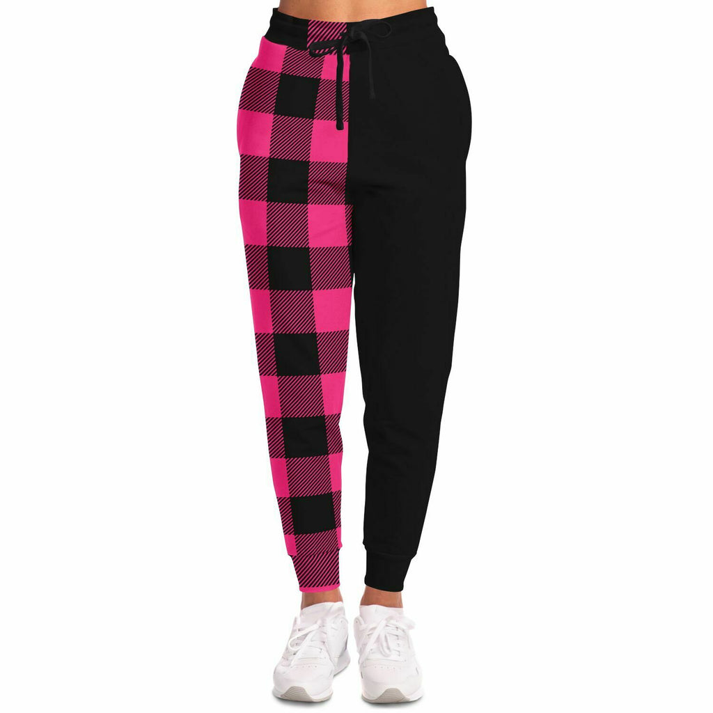 Pink Black Plaid Two-Tone Camo Joggers